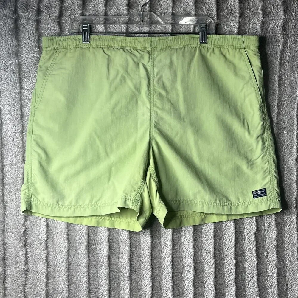 LL Bean Men's Classic Supplex Nylon Board Shorts Lined Large Green Pocketed